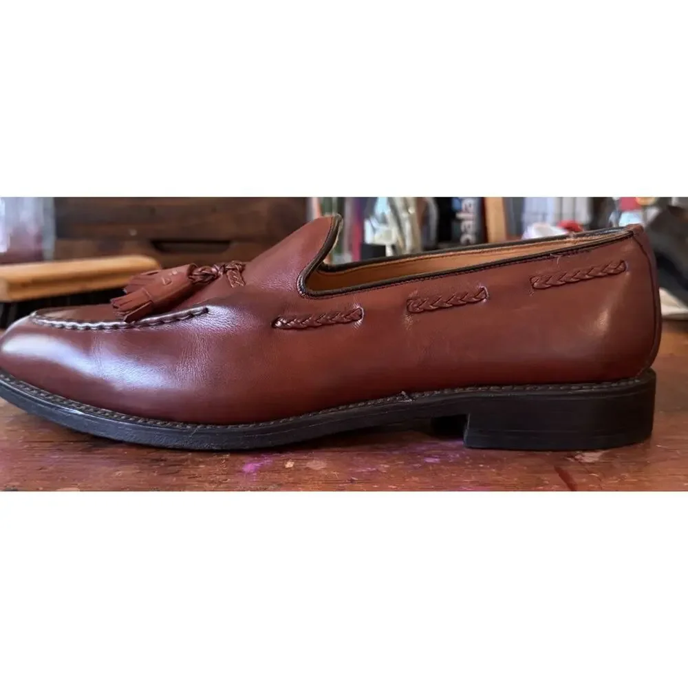 Allen Edmonds Brookwood Woven Tassel Loafers Brown Leather Men's 9.5 AA USA Made